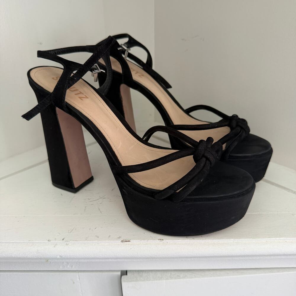 Schutz black strappy platform heels